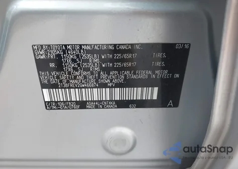 2016 Toyota Rav4 Le из США, поврежденный, VIN 2T3BFREV2GW466874